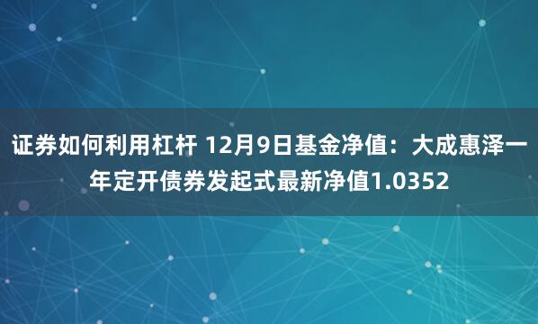 证券如何利用杠杆 12月9日基金净值：大成惠泽一年定开债券发起式最新净值1.0352